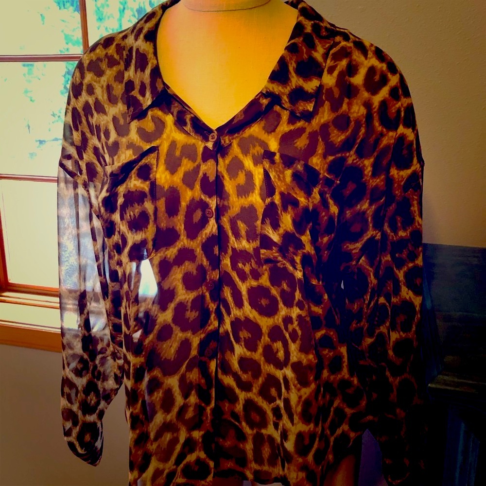 Free people leopard blouse long sleeve date night animal print